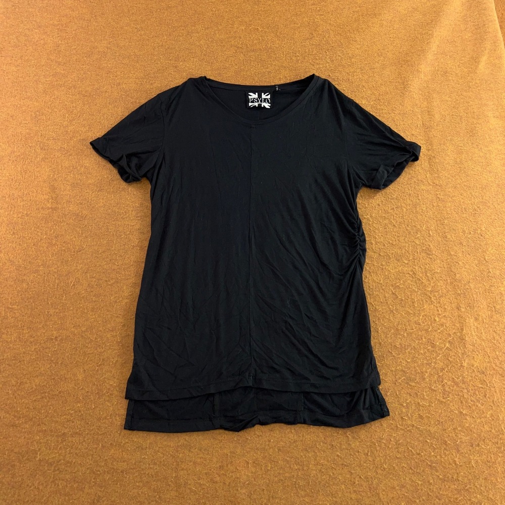 Psylo Women Size 2 Black Shredded Back Bamboo Short Sleeve T-Shirt Top